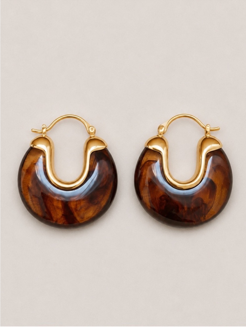 New! Amber Brown Gold Hoop Earrings NWOT